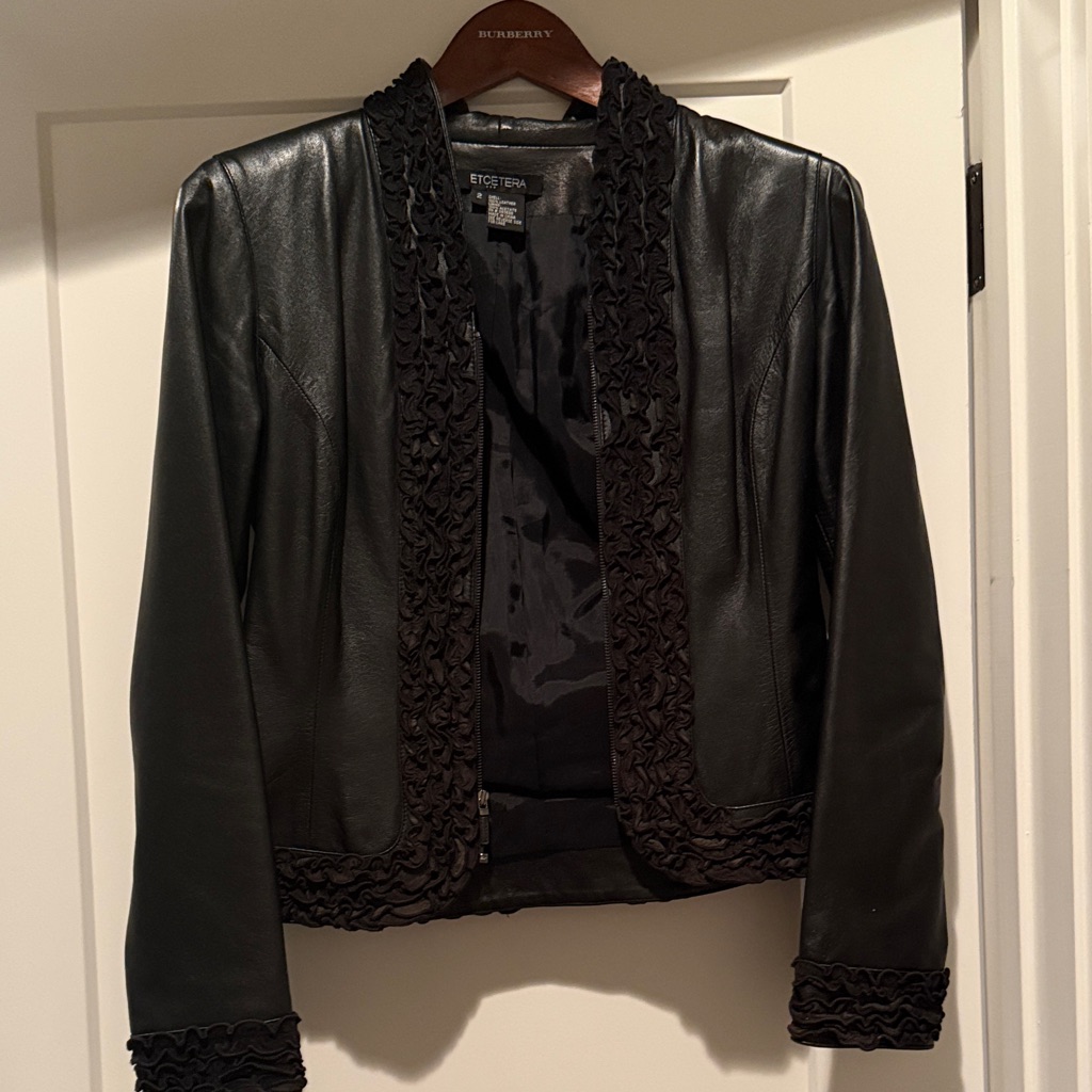 Etcetera Black Leather Jacket With Intricate Trim